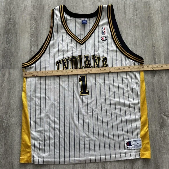 Vintage Champion Indiana Pacers Jersey Mens 2XL (52) White Stripe Basketball